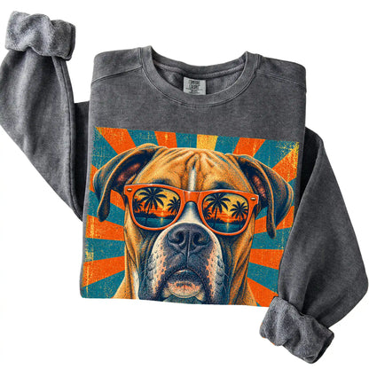 Folded Pepper Comfort Colors sweatshirt with a Retro Boxer Dad design
