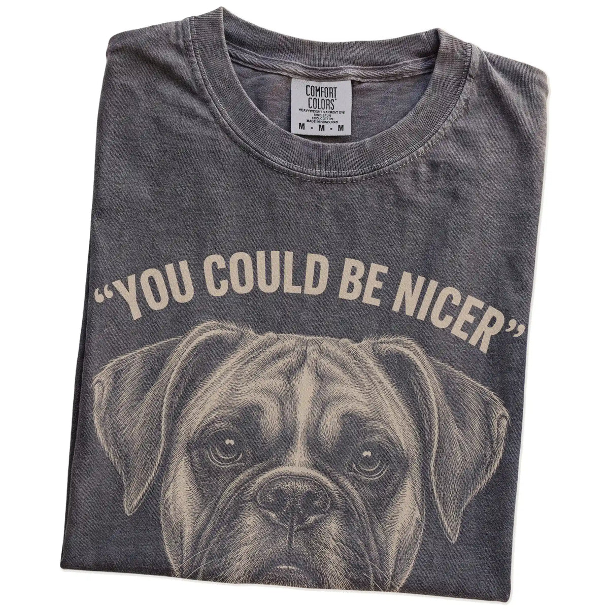 Boxer Guard Dog T-Shirt in Pepper — folded detail
