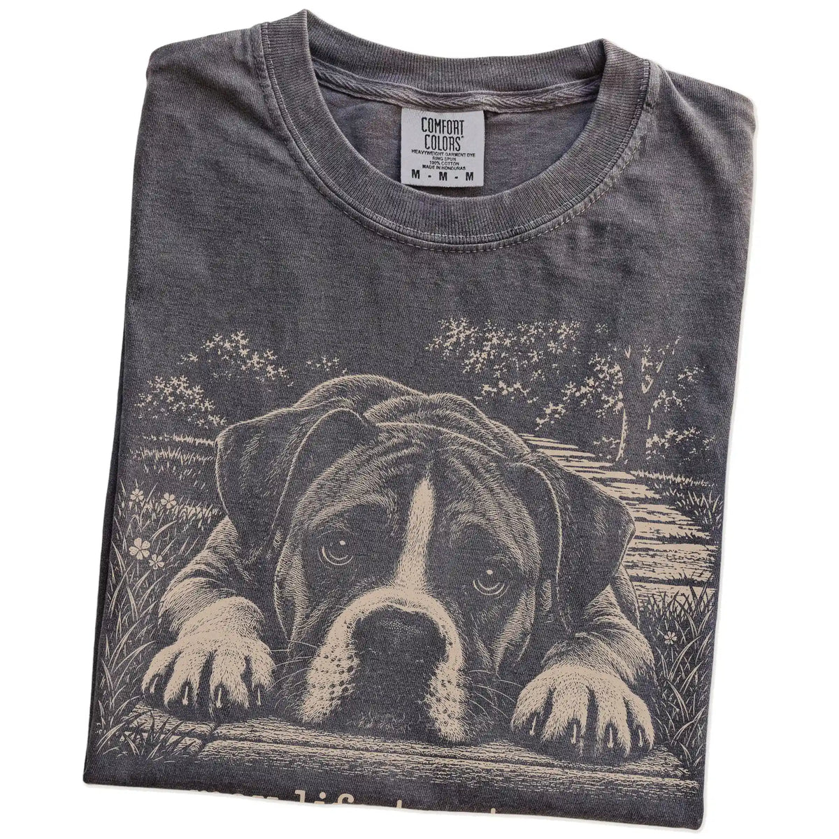 Boxer Karma Comfort Colors T-shirt in Pepper — Folded Detail