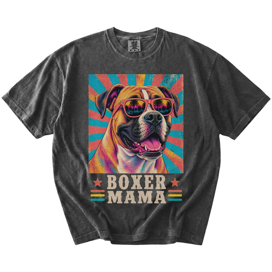 Retro Boxer Mama design on a Pepper Comfort Colors T-shirt