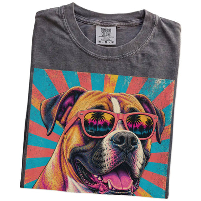 Retro Boxer Mama design on a Pepper Comfort Colors T-shirt folded detail