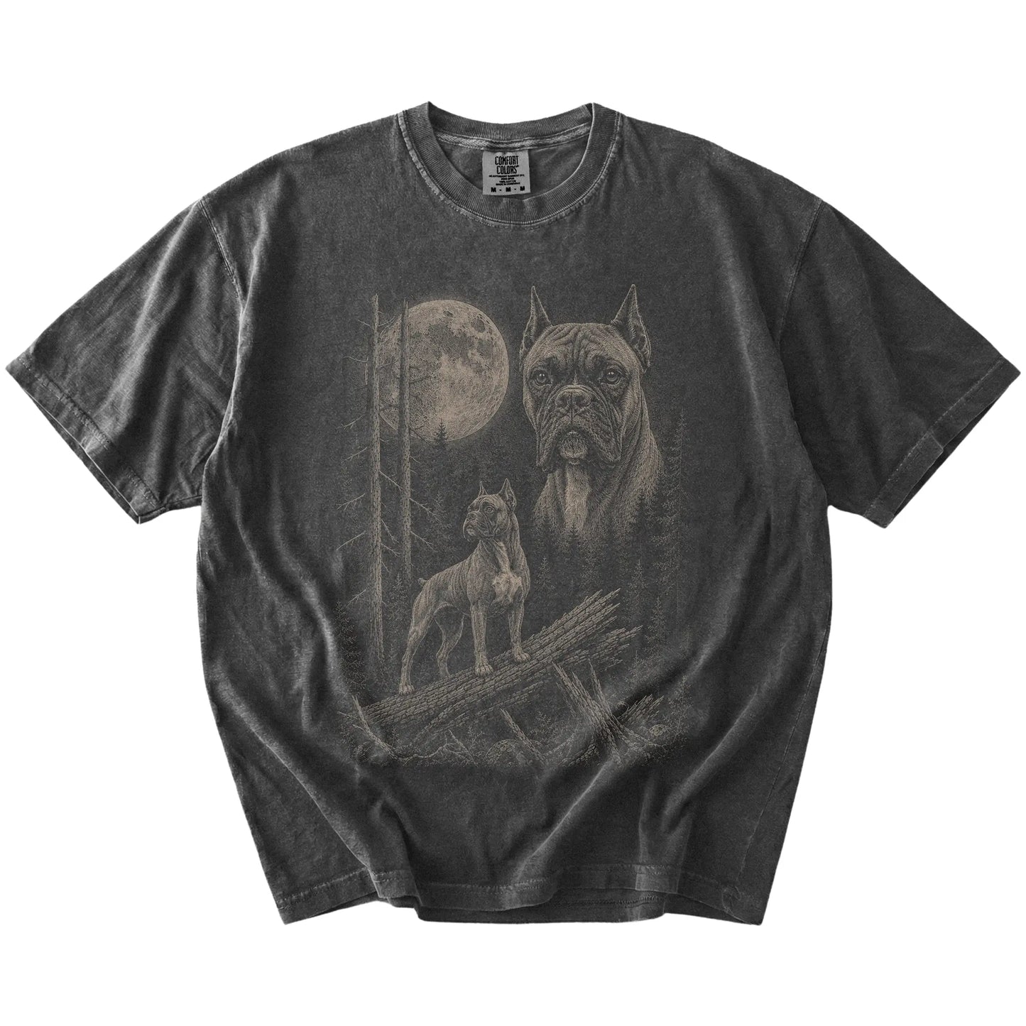 Pepper Boxer Moonlit Forest T-Shirt laid flat