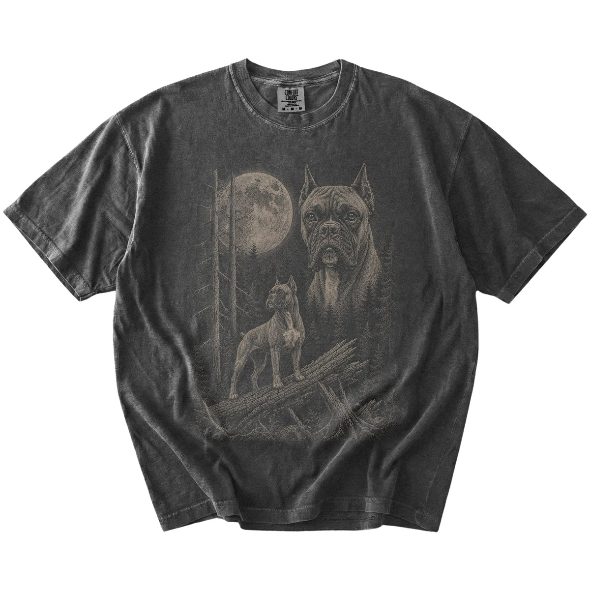 Pepper Boxer Moonlit Forest T-Shirt laid flat