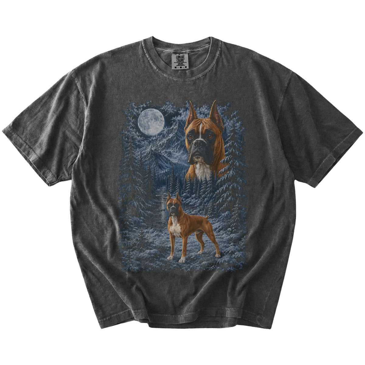 pepper T-shirt with Boxer Winter Moon artwork.