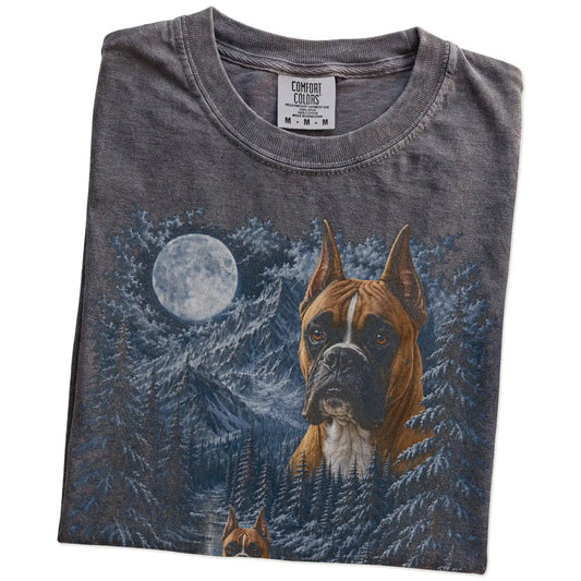 Folded pepper T-shirt with Boxer Winter Moon artwork.