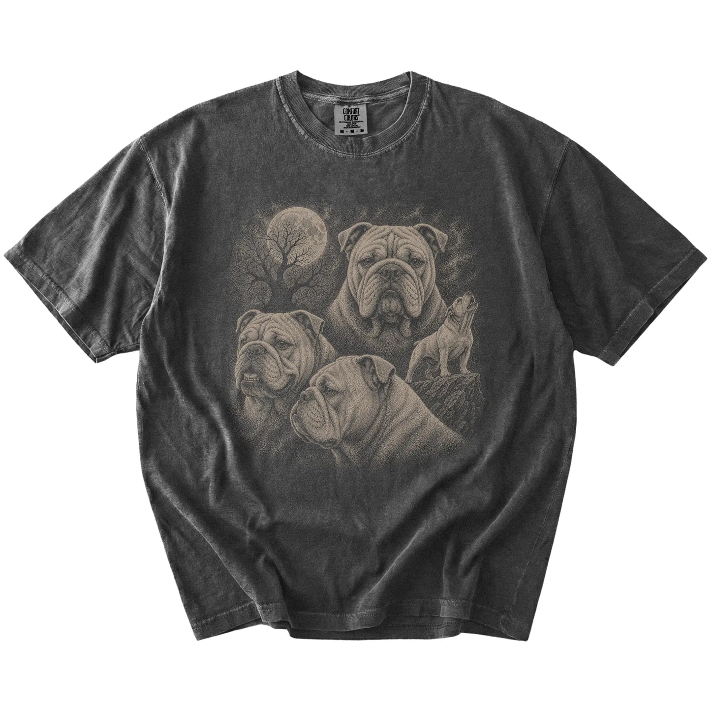 Vintage moon montage featuring Bulldog on a Pepper Comfort Colors® T-shirt