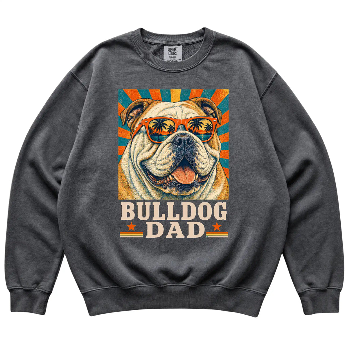 Retro Bulldog Dad design on a Pepper Comfort Colors sweatshirt