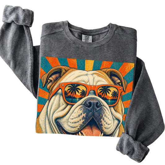Folded Pepper Comfort Colors sweatshirt with a Retro Bulldog Dad design
