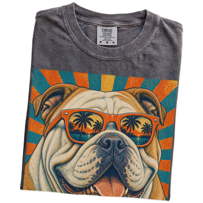 Retro Bulldog Dad design on a Pepper Comfort Colors T-shirt folded detail