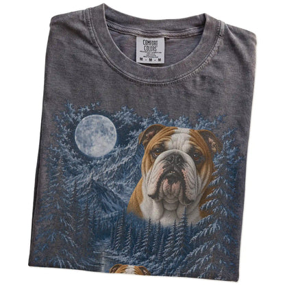 Folded Pepper Bulldog winter forest t-shirt