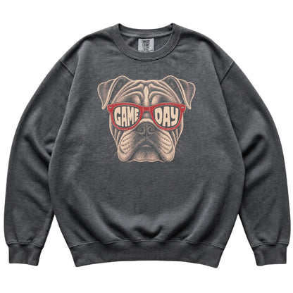 Pepper Bulldog Game Day Sunglasses sweatshirt, laid flat