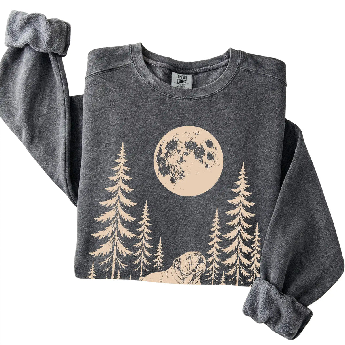 Bulldog Howling at the Moon Comfort Colors sweatshirt in Pepper