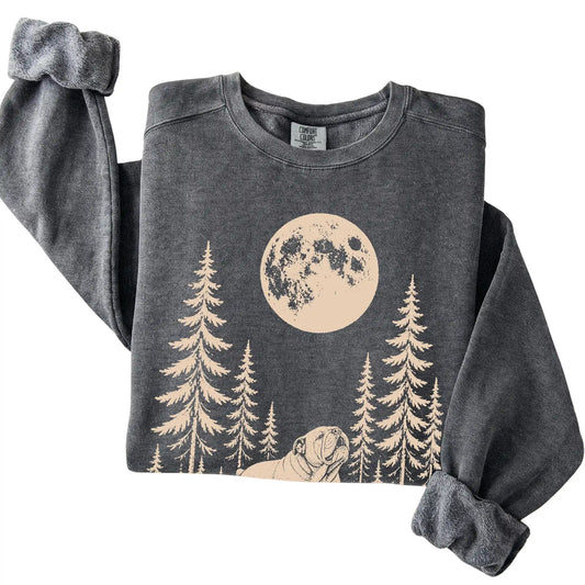 Bulldog Howling at the Moon Comfort Colors sweatshirt in Pepper