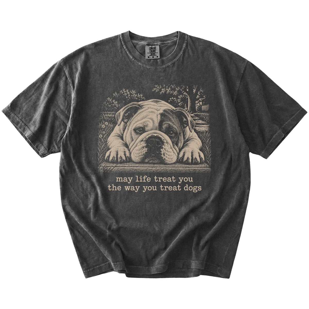 Bulldog Karma Comfort Colors T-shirt in Pepper — Flat Lay