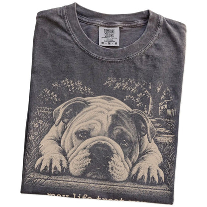 Bulldog Karma Comfort Colors T-shirt in Pepper — Folded Detail