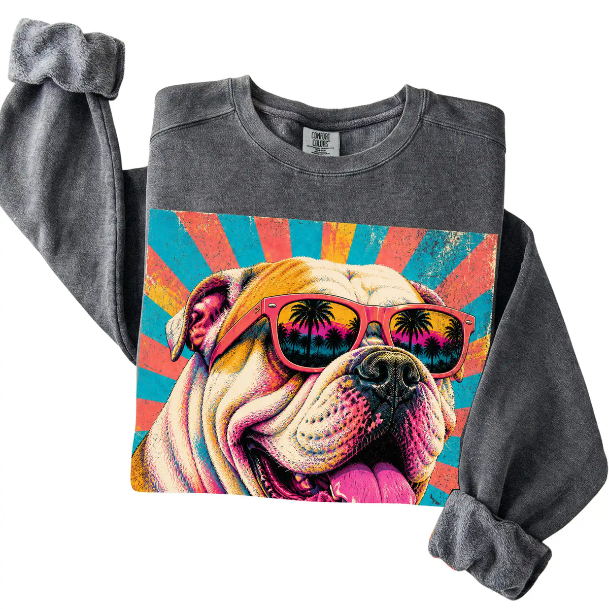 Folded Pepper Comfort Colors sweatshirt with a Retro Bulldog Mama design