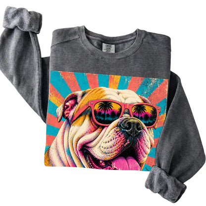 Folded Pepper Comfort Colors sweatshirt with a Retro Bulldog Mama design
