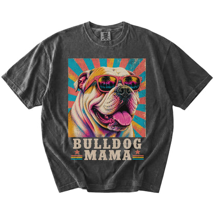 Retro Bulldog Mama design on a Pepper Comfort Colors T-shirt