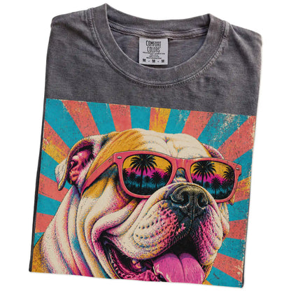 Retro Bulldog Mama design on a Pepper Comfort Colors T-shirt folded detail