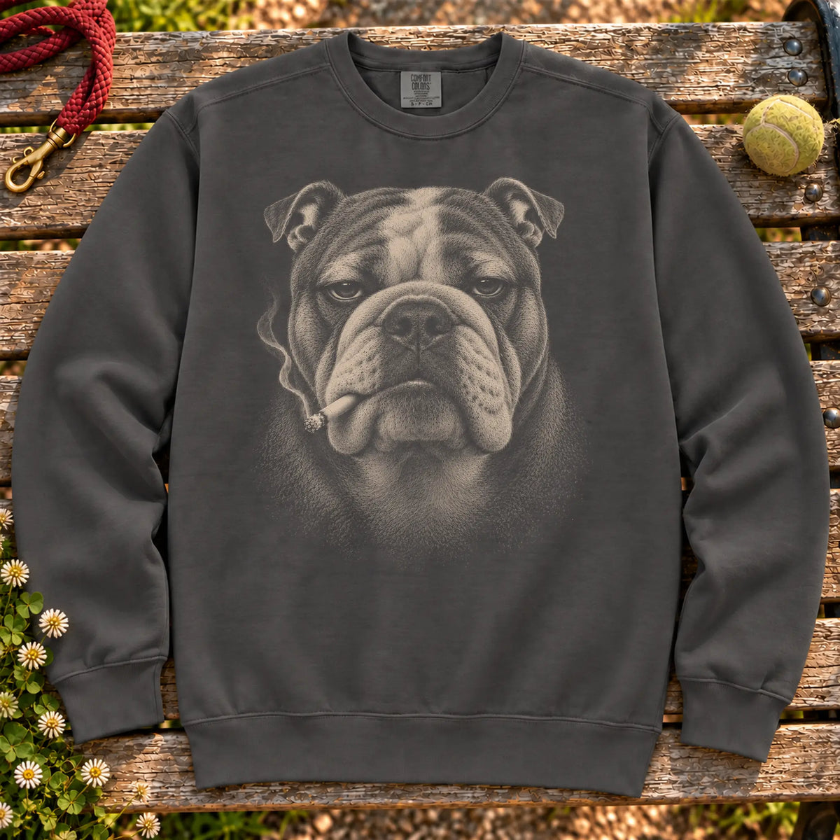 Bulldog smoking design on a Pepper sweatshirt