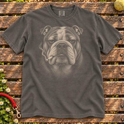 Bulldog smoking design on a Pepper t-shirt