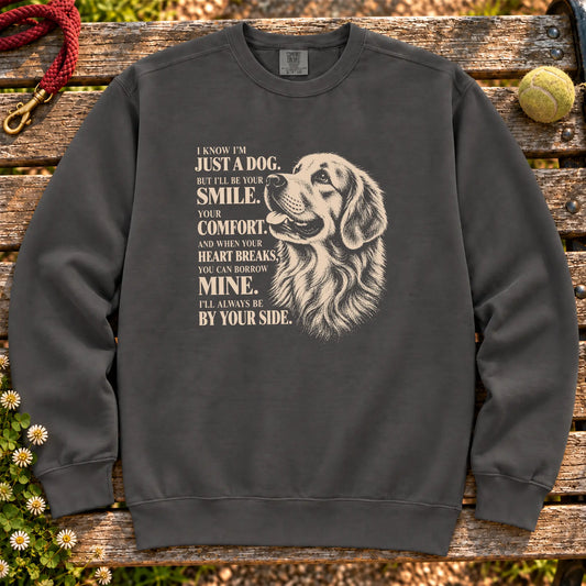 Pepper Comfort Colors® sweatshirt featuring the Golden Retriever By Your Side design.