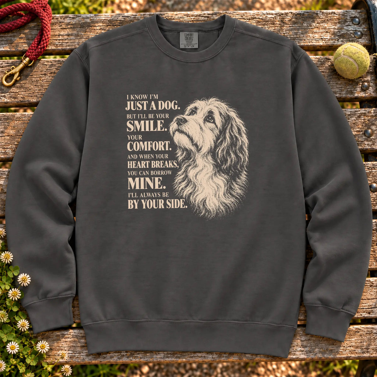 Pepper Comfort Colors® sweatshirt featuring the Havanese By Your Side design.