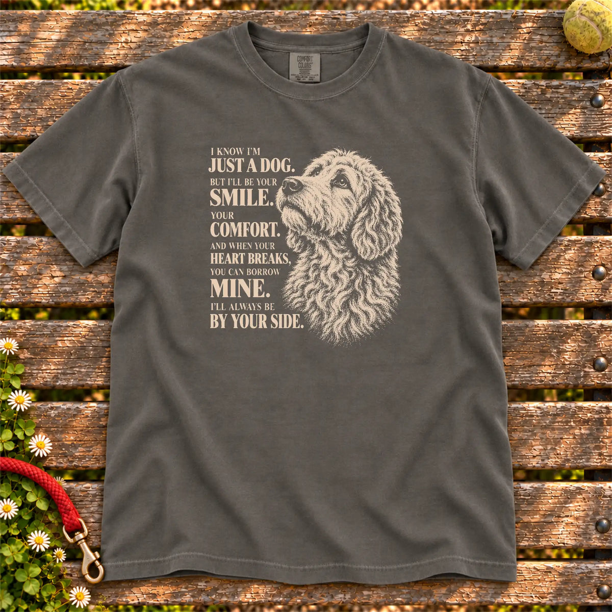 Pepper Comfort Colors® T-shirt featuring the Labradoodle By Your Side design.