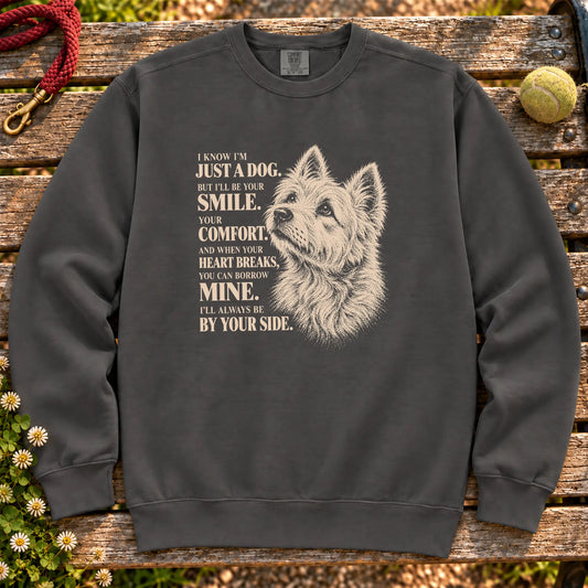 Pepper Comfort Colors® sweatshirt featuring the Westie By Your Side design.