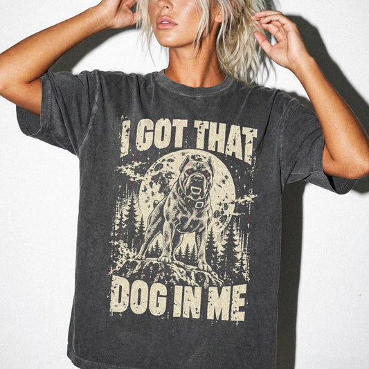 Pepper Cane Corso I Got That Dog in Me T-shirt, worn by a model