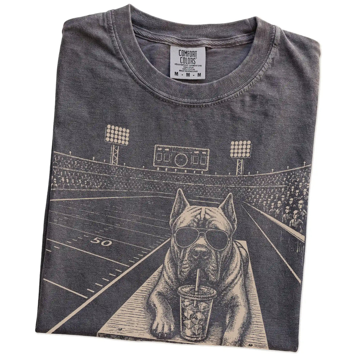 Folded Pepper Comfort Colors® T-shirt showing Cane Corso ready for football and tailgate season