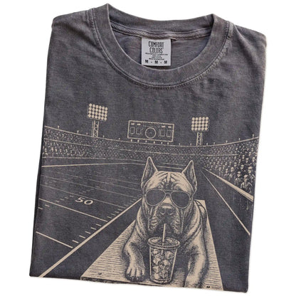 Folded Pepper Comfort Colors® T-shirt showing Cane Corso ready for football and tailgate season