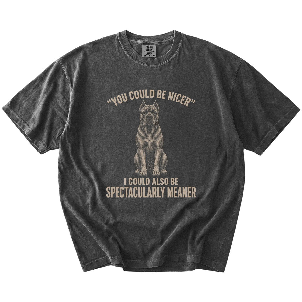Cane Corso Guard Dog T-Shirt in Pepper — flat lay