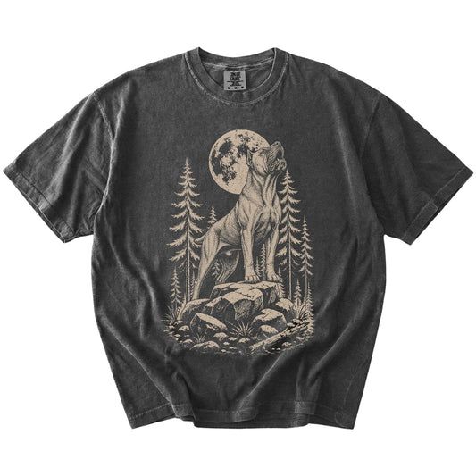 Cane Corso howling beneath the moon and pine trees on a Pepper Comfort Colors® T-shirt