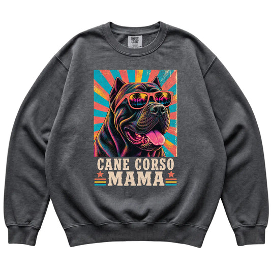 Retro Cane Corso Mama design on a Pepper Comfort Colors sweatshirt