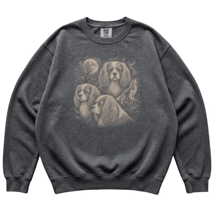 Cavalier King Charles Spaniel 90s Moon Sweatshirt in Pepper — flat lay