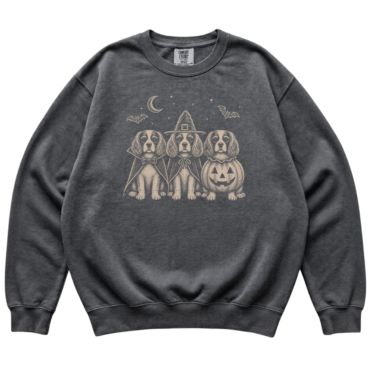 Pepper Cavalier King Charles Spaniel Halloween Costume Comfort Colors sweatshirt, flat view