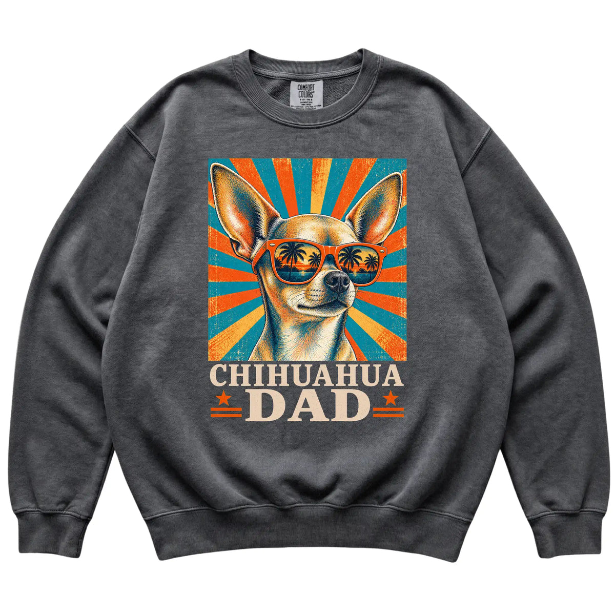 Retro Chihuahua Dad design on a Pepper Comfort Colors sweatshirt