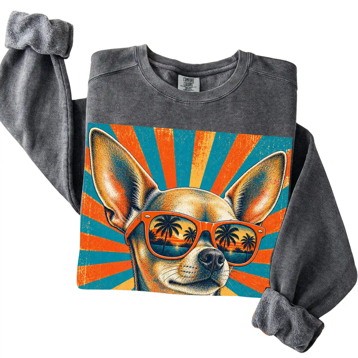 Folded Pepper Comfort Colors sweatshirt with a Retro Chihuahua Dad design