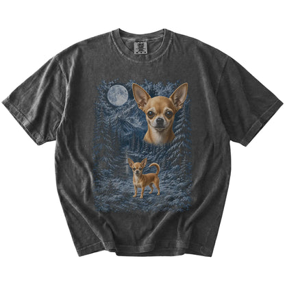 Chihuahua in a snowy winter forest on a Pepper t-shirt