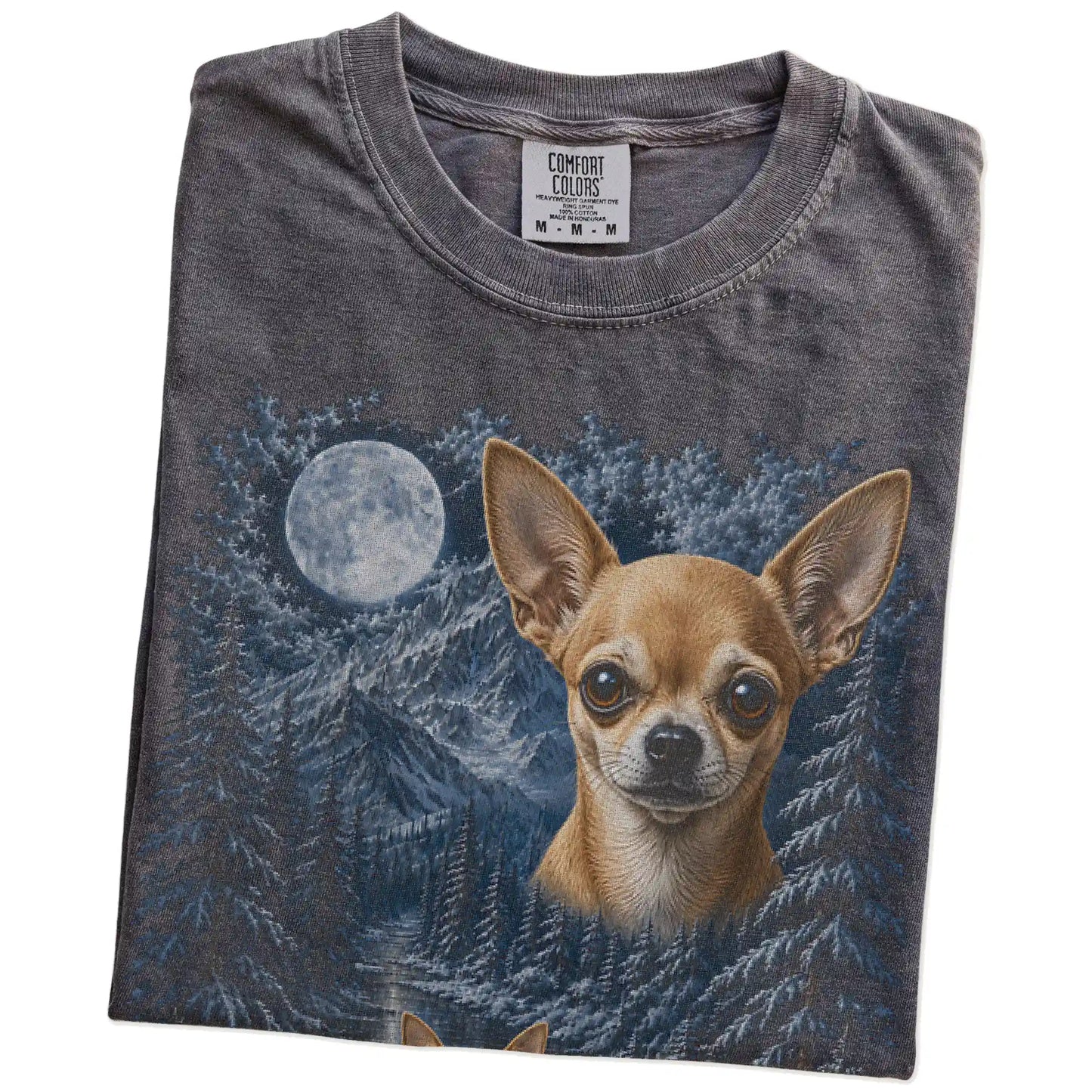 Folded Pepper Chihuahua winter forest t-shirt