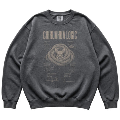 Pepper Chihuahua Logic sweatshirt laid flat