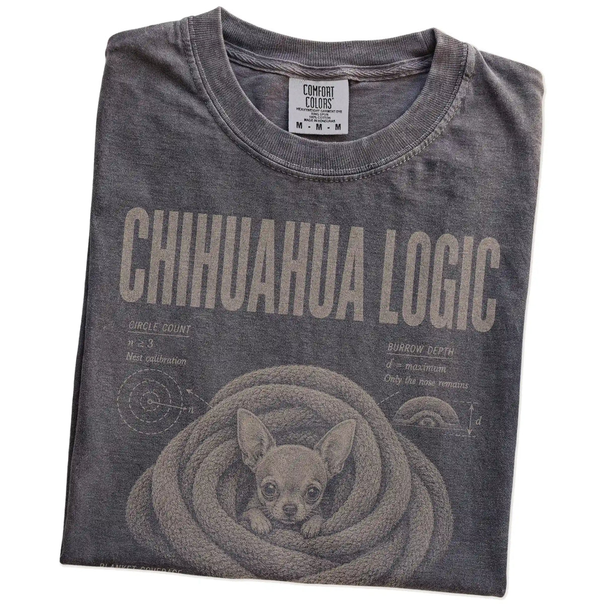 Folded Pepper Chihuahua Logic T-Shirt showing the graphic
