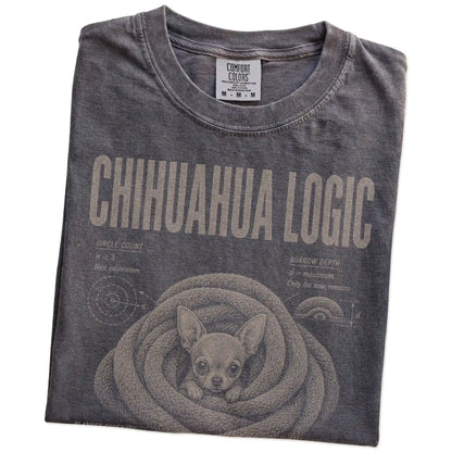 Folded Pepper Chihuahua Logic T-Shirt showing the graphic