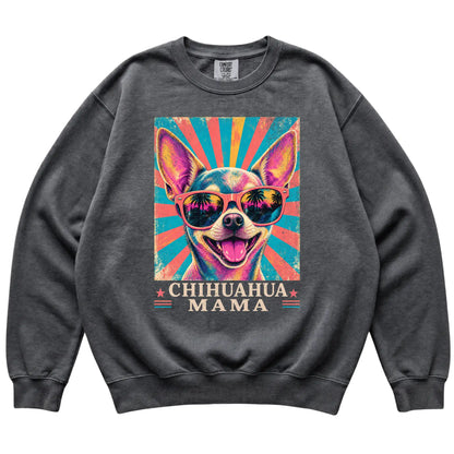 Retro Chihuahua Mama design on a Pepper Comfort Colors sweatshirt