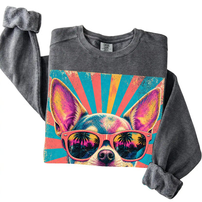 Folded Pepper Comfort Colors sweatshirt with a Retro Chihuahua Mama design
