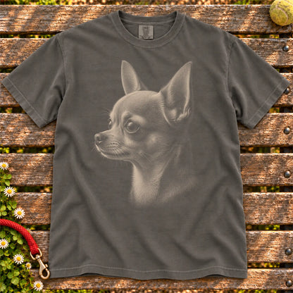 Chihuahua Photo design on a Pepper Comfort Colors T-shirt, shown flat