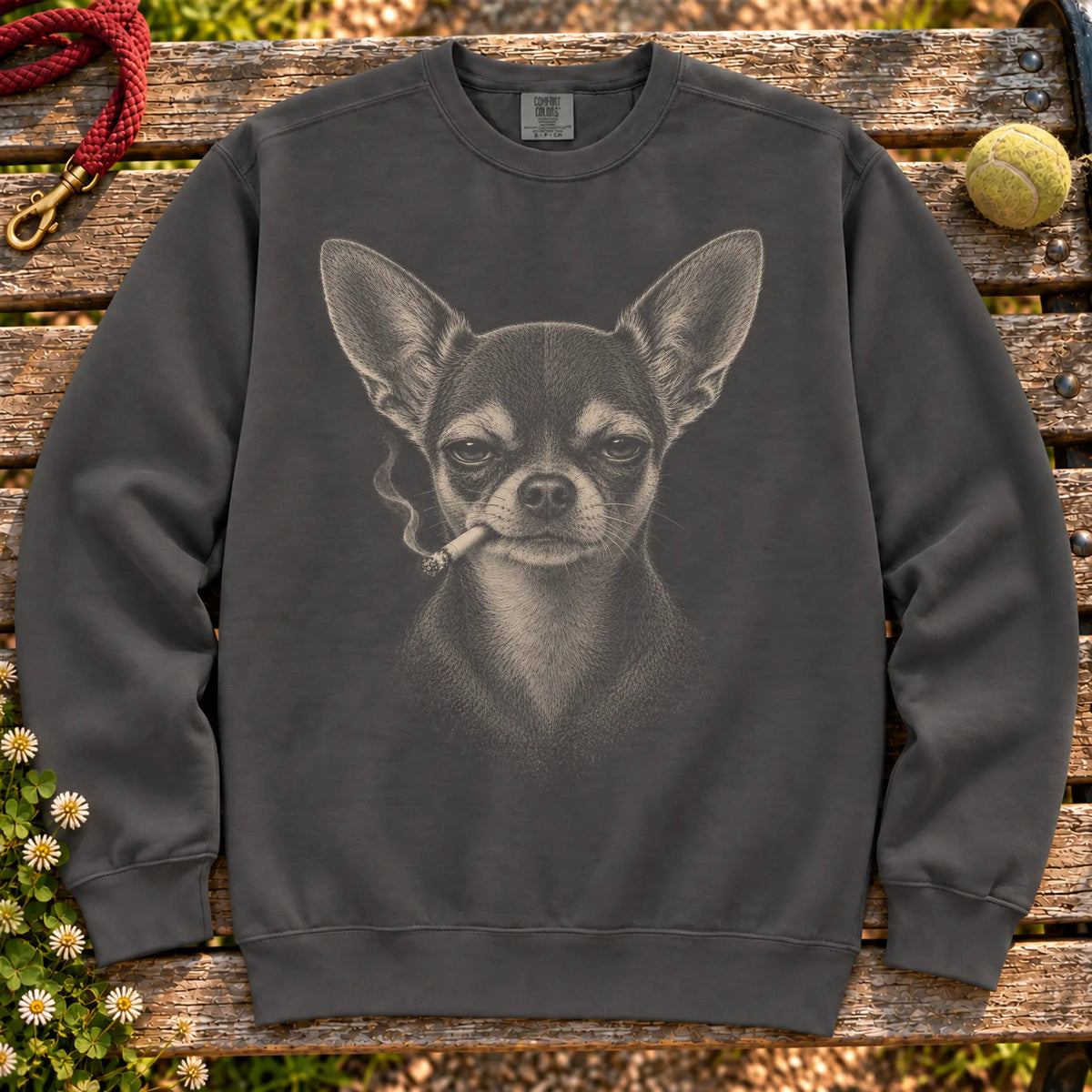 Chihuahua smoking design on a Pepper sweatshirt