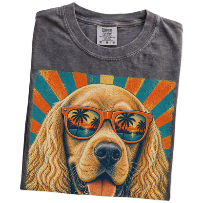 Retro Cocker Spaniel Dad design on a Pepper Comfort Colors T-shirt folded detail