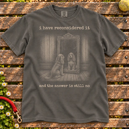 Antisocial Cocker Spaniel design on a Pepper Comfort Colors T-shirt, shown flat